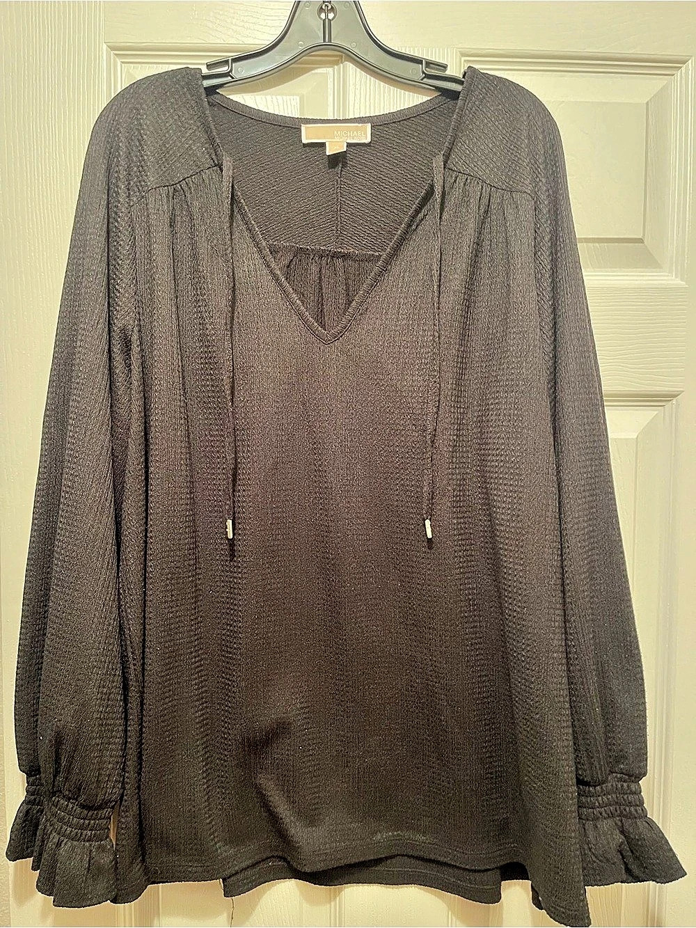 Michael Kors Textured Ruffle Cuff Tunic Black XL Like New